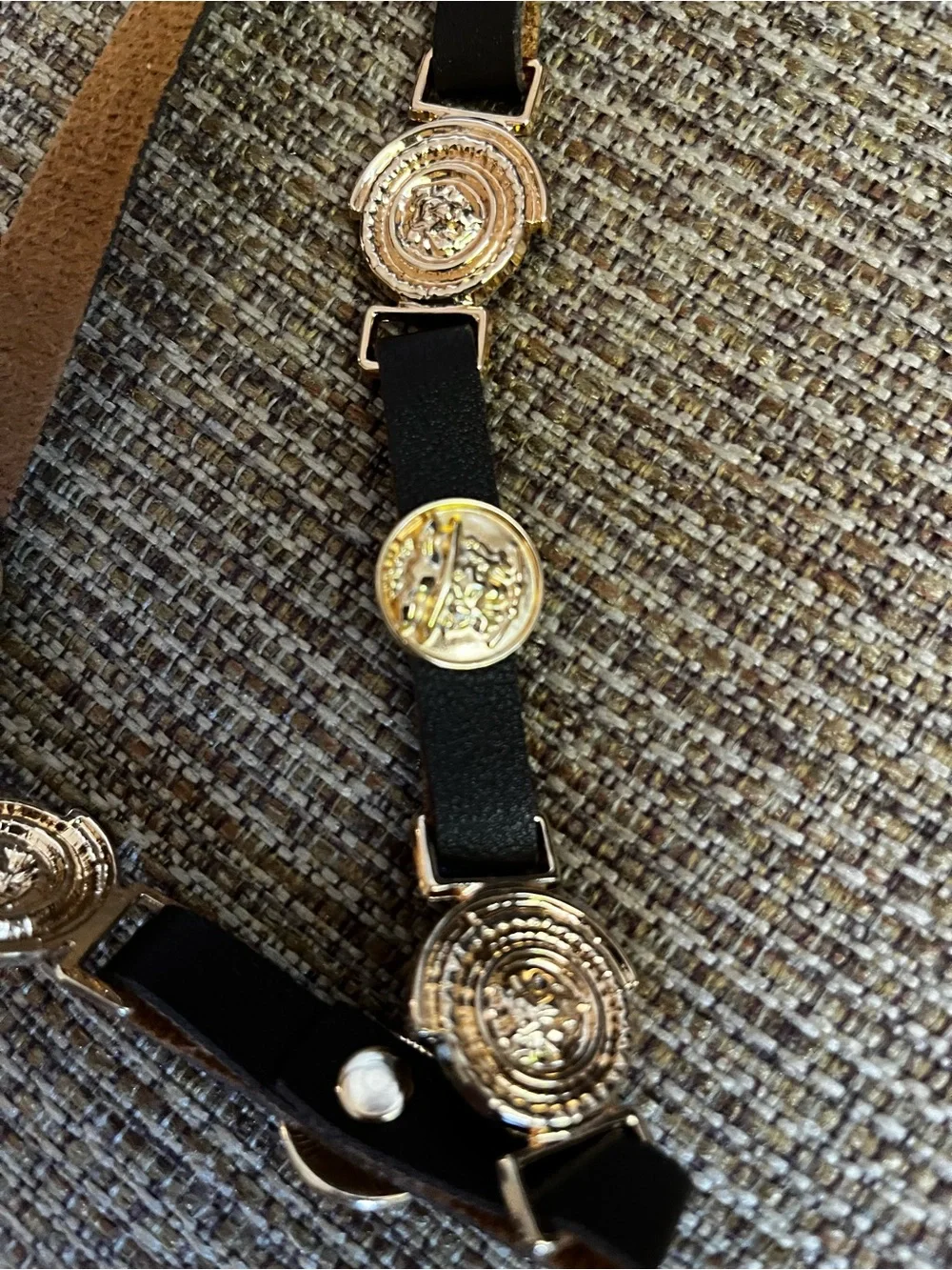 Gold Medallion Brown Leather Belt - Marshall's Tag